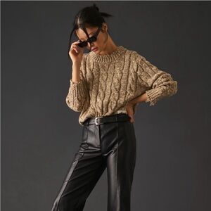 Anthropologie Pilcro Shine Cable-Knit Turtleneck Sweater